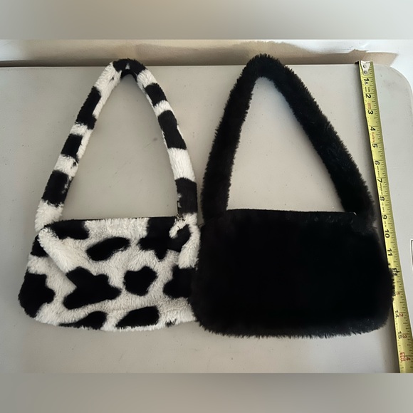 BUNDLE-(2) Small Shoulder Purses Black & Cow Animal Print zipper Closure unlined - Picture 4 of 6